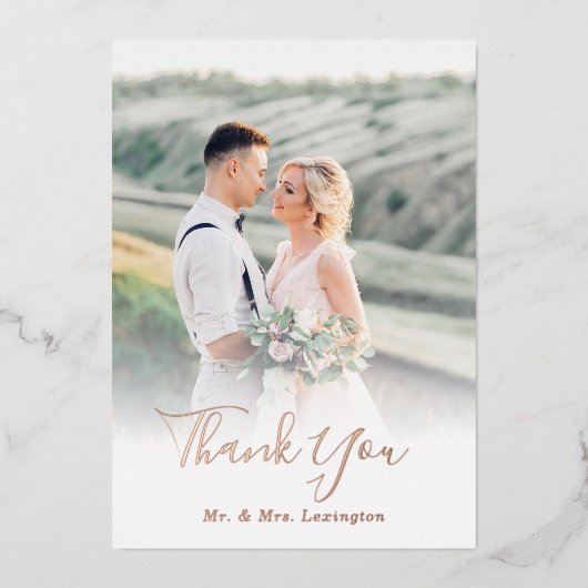 Roos Gold Weddenfoto Foto: Hartelijk dank Folie Uitnodiging (Voorkant)