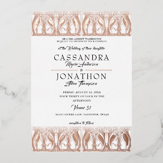 Roos Gold Wedding Event Folie Uitnodiging (Voorkant)