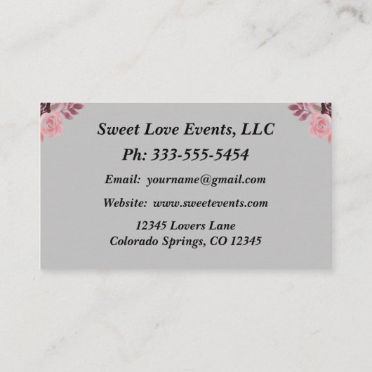 Roos Gold Wedding Event Planner Visitekaartje (Achterkant)
