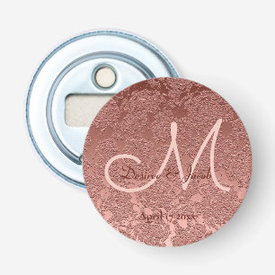 Roos Gold Wedding Favor Elegant Monogram Floral Button Flesopener