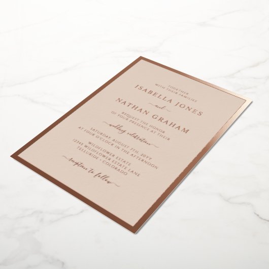 Roos Gold Wedding Folie Uitnodiging (Gedraaid)