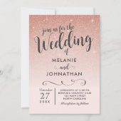 Roos Gold Wedding Invitation, Ombre Pink Kaart (Voorkant)
