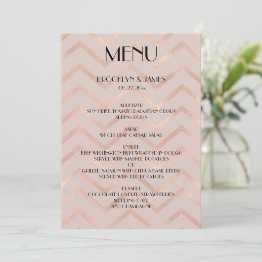 Roos Gold Wedding Menu Chevron Kaarten (Staand voorkant)