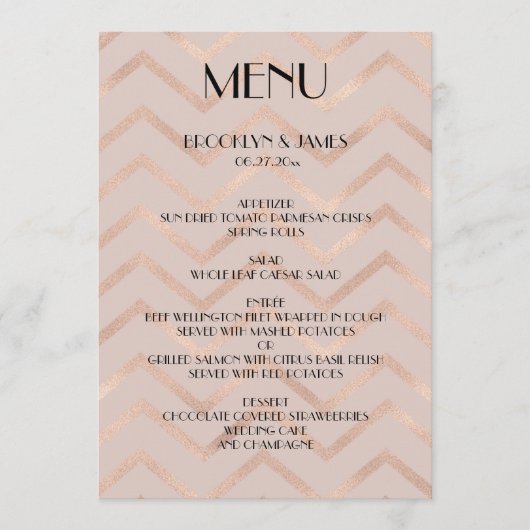 Roos Gold Wedding Menu Chevron Kaarten (Voorkant)