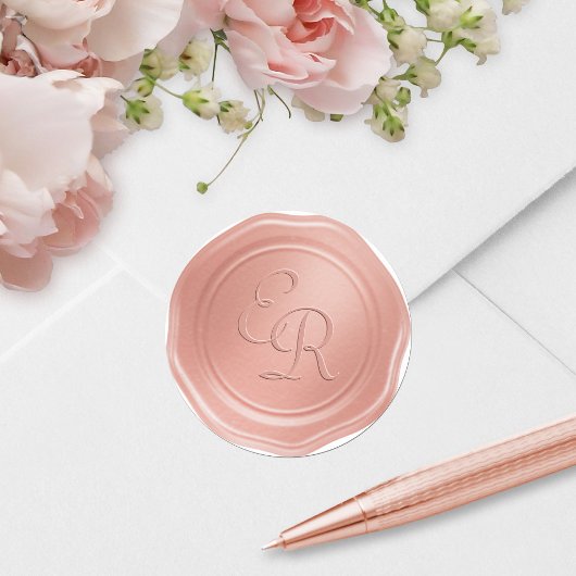 Roos Gold Wedding Monogram Faux Wax Seal Ronde Sticker