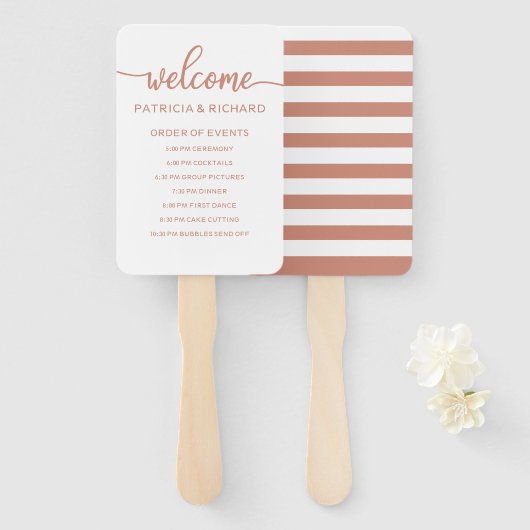 Roos Gold Wedding Order of Events Schema Handwaaier (Voorkant en achterkant)