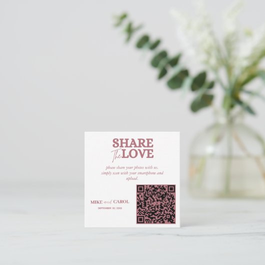 Roos Gold Wedding Photo Sharing met QR-code Informatiekaartje (Staand voorkant)
