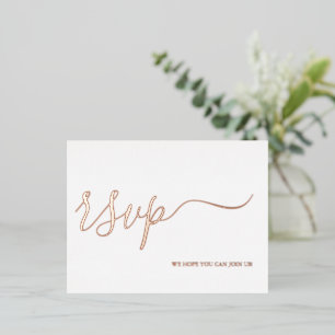 Roos Gold Wedding RSVP Antwoord Eenvoudige kalligr Folie Uitnodiging Briefkaart