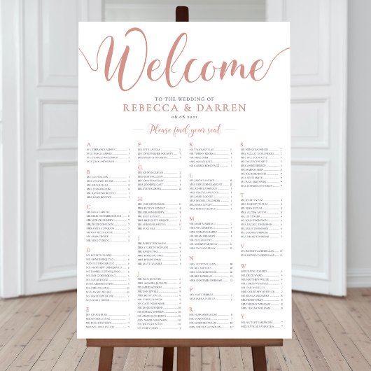 Roos Gold Wedding Seating Chart Alfabetisch Poster