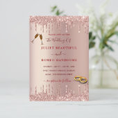 Roos Gold Wedding Uitnodiging Blush Glitter Driver (Staand voorkant)
