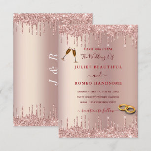 Roos Gold Wedding Uitnodiging Blush Glitter Driver