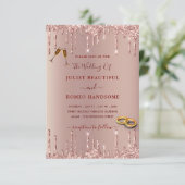 Roos Gold Wedding Uitnodiging met Glitter Drives (Staand voorkant)