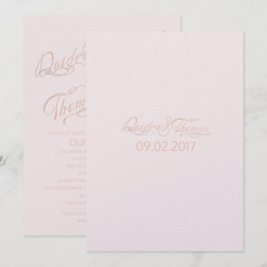 Roos Gold Wedding-uitnodigingen Kaart (Voorkant / Achterkant)