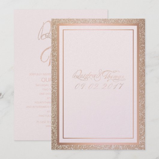 Roos Gold Wedding-uitnodigingen Kaart (Voorkant / Achterkant)