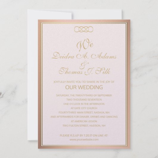 Roos Gold Wedding-uitnodigingen Kaart (Achterkant)