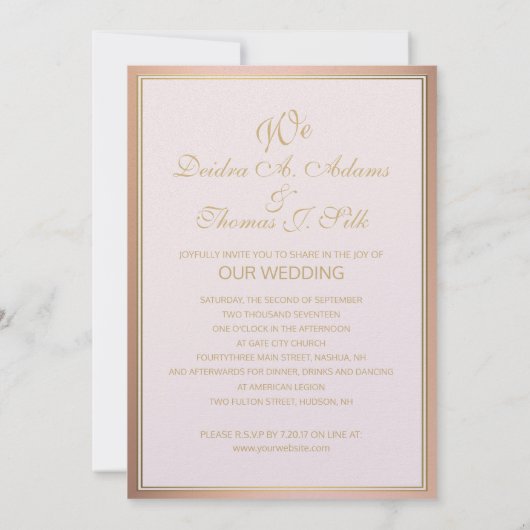 Roos Gold Wedding-uitnodigingen Kaart (Achterkant)