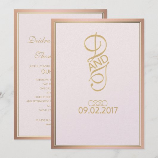 Roos Gold Wedding-uitnodigingen Kaart (Voorkant / Achterkant)