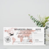 Roos Gold Wedding Wereldkaart Invitati Kaart (Staand voorkant)