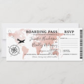 Roos Gold Wedding Wereldkaart Invitati Kaart (Voorkant)