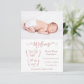 Roos Gold Welkom Foto Baby Geboorteaankondiging Aankondiging (Staand voorkant)