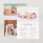 Roos Gold Welkom Foto Baby Geboorteaankondiging Aankondiging (Voorkant / Achterkant)