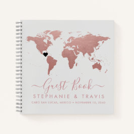 Roos Gold Wereldkaart Heart Destination Guest Book Notitieboek
