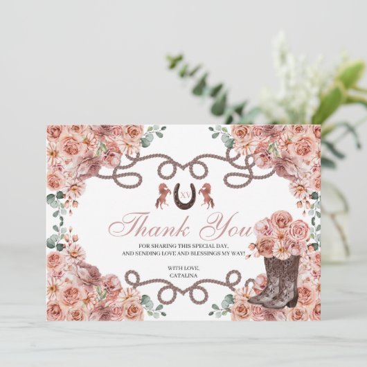 Roos Gold Western paard Quinceanera Hartelijk dank Bedankkaart (Staand voorkant)