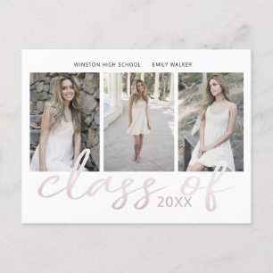 Roos Gold Whimsical Script Foto Afstuderen Announ Aankondigingskaart