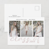 Roos Gold Whimsical Script Foto Afstuderen Announ Aankondigingskaart (Voorkant / Achterkant)