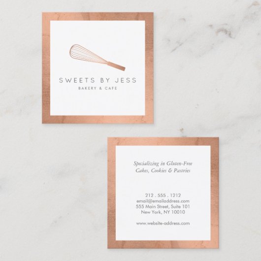 Roos Gold Whisk Bakery Vierkante Visitekaartje (Voorkant / Achterkant)