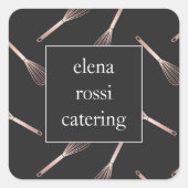 Roos Gold Whisk Patroon | Chef Caterer Baker Vierkante Sticker (Voorkant)