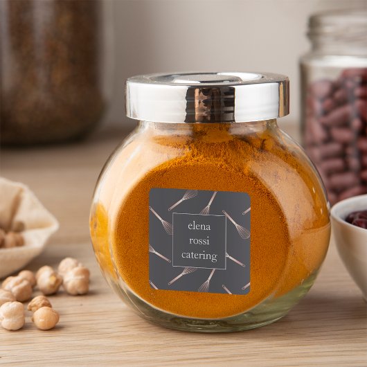 Roos Gold Whisk Patroon | Chef Caterer Baker Vierkante Sticker