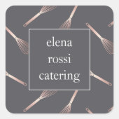Roos Gold Whisk Patroon | Chef Caterer Baker Vierkante Sticker (Voorkant)