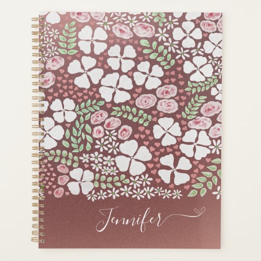 Roos Gold White Blush Pink Roses Bloempatroon Planner (Voorkant)