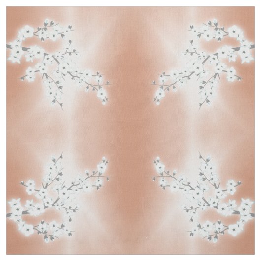 Roos Gold White Cherry Blossoms Pattern Fabric Stof (Swatch)