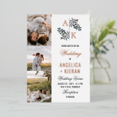 Roos Gold White Floral Monogram Foto's Wedding Foi Folie Uitnodiging (Staand Voorkant)