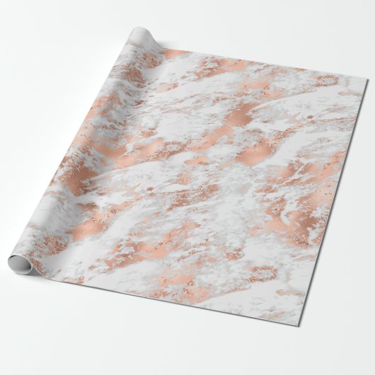  Roos Gold White Glitzy Marble Cadeaupapier (Uitgerold)