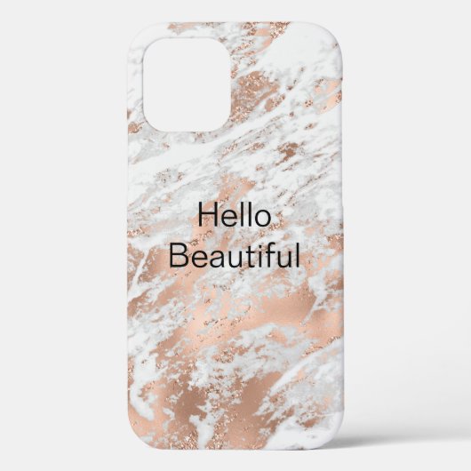  Roos Gold White Glitzy Marble Case-Mate iPhone Case (Achterkant)