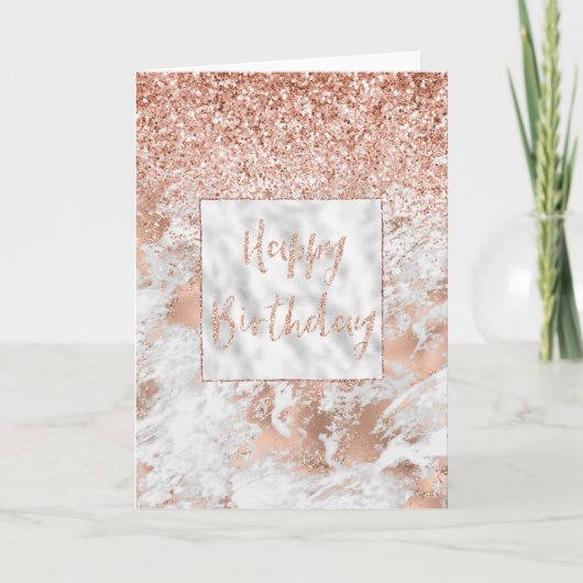 Roos Gold White Glitzy Marble Glitter Kaart (Voorkant)