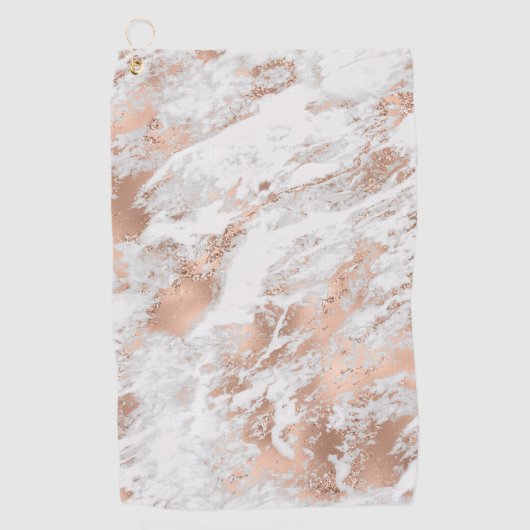  Roos Gold White Glitzy Marble Golfhanddoek (Voorkant)