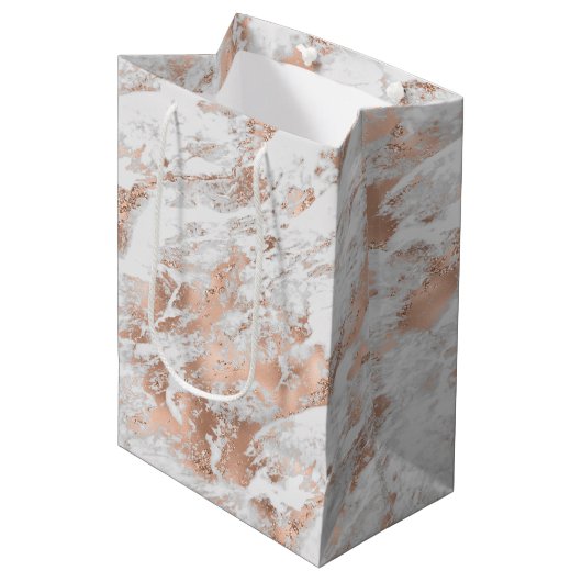  Roos Gold White Glitzy Marble Medium Cadeauzakje (Voorkant Gekanteld)