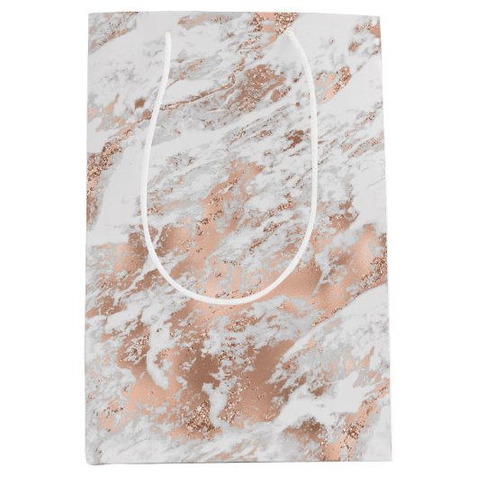  Roos Gold White Glitzy Marble Medium Cadeauzakje (Voorkant)