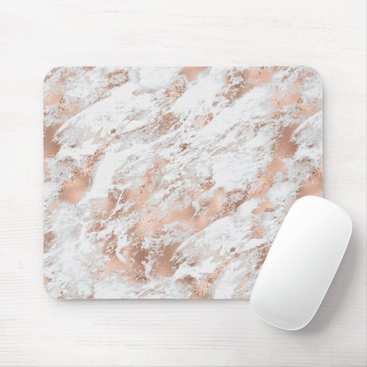  Roos Gold White Glitzy Marble Muismat (Met muis)