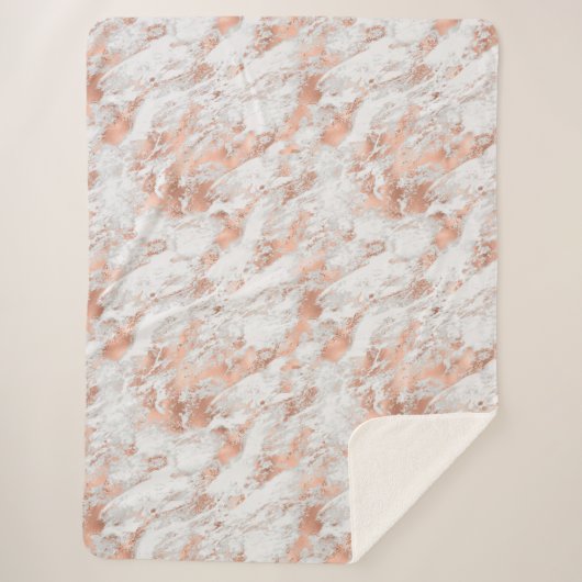  Roos Gold White Glitzy Marble Sherpa Deken (Voorkant)