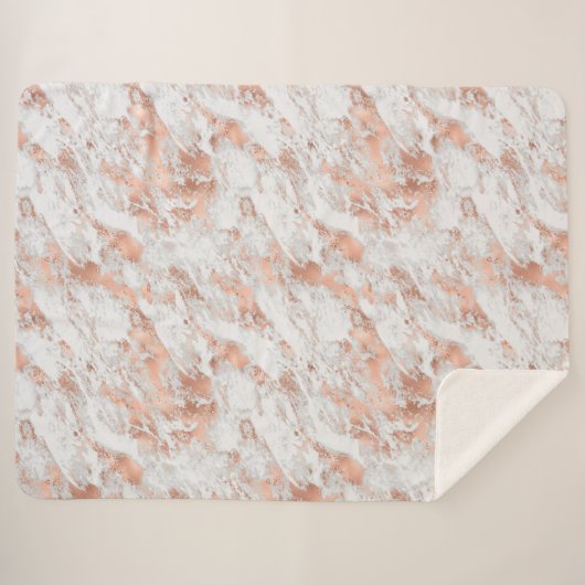  Roos Gold White Glitzy Marble Sherpa Deken (Voorkant (horizontaal))
