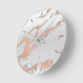 Roos Gold White Grey Carrara Marble Stone Copper Ronde Klok (Hoek)
