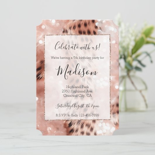 Roos Gold & White Leopard Glitz Stijlvolle Glitter Kaart (Staand voorkant)