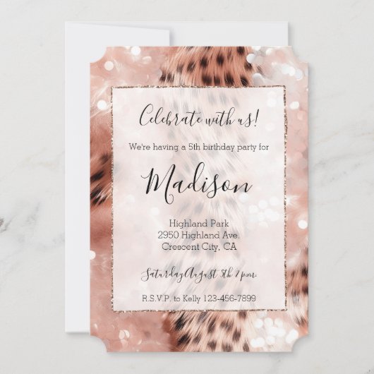 Roos Gold & White Leopard Glitz Stijlvolle Glitter Kaart (Voorkant)