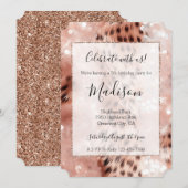 Roos Gold & White Leopard Glitz Stijlvolle Glitter Kaart (Voorkant / Achterkant)