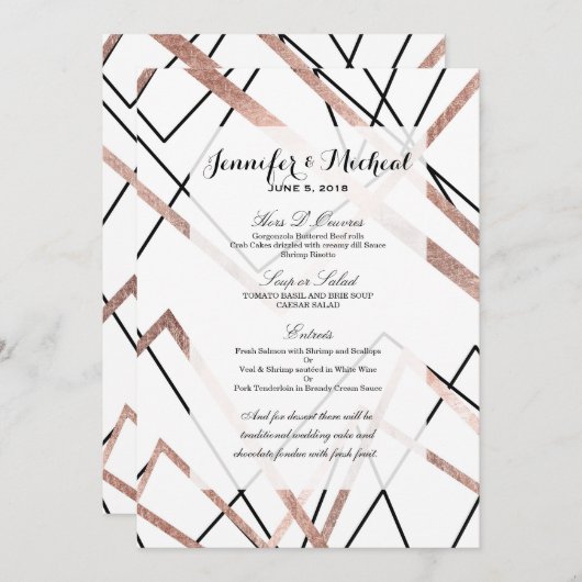 Roos Gold White lineaire driehoek Abstract patroon Menu (Voorkant / Achterkant)